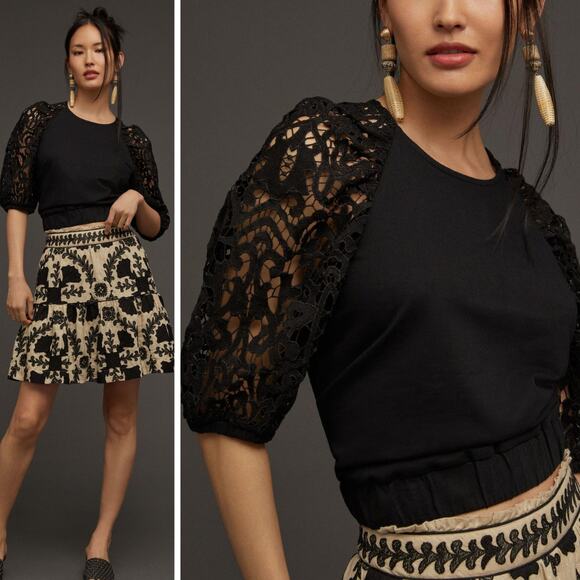 Anthropologie Tops - NWT DOLAN Anthropologie Lace-Sleeve Sweatshirt Sz XS